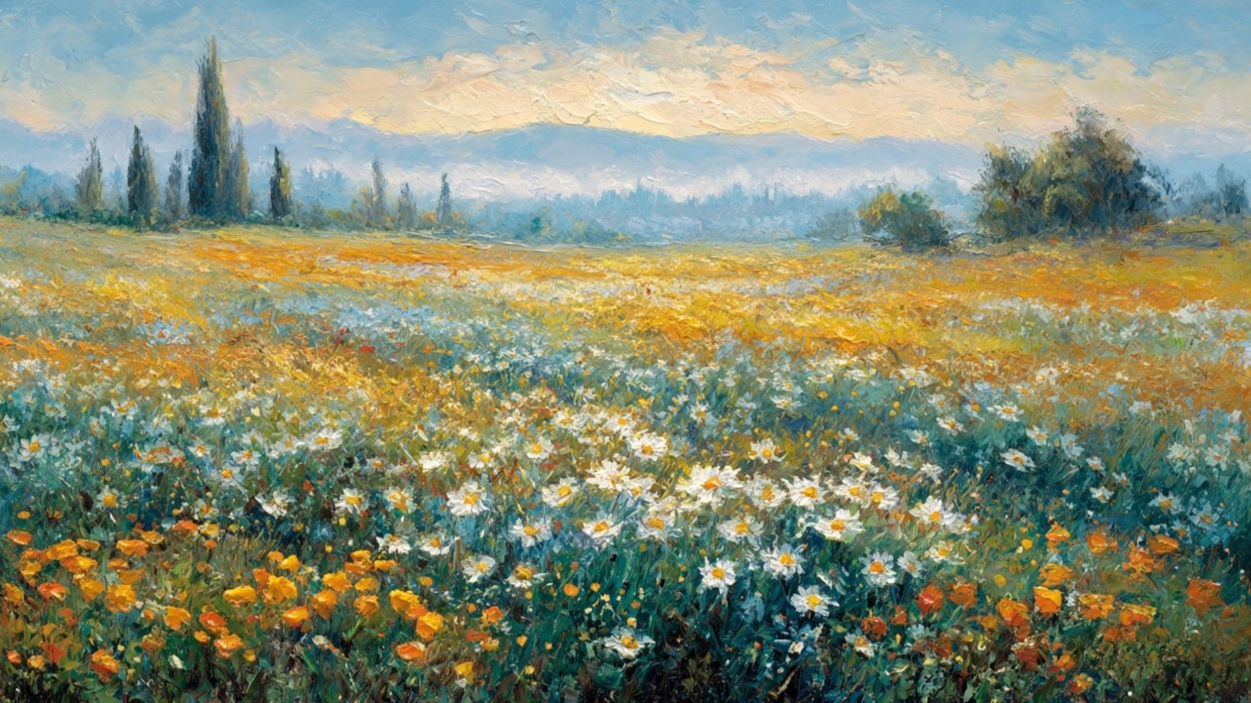 golden wildflower meadow at sunrise